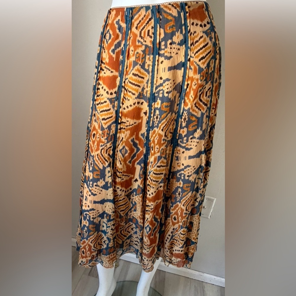 New! spirit midi A-line skirt silk sz 6 coldwater Creek 💯silk western bohemian